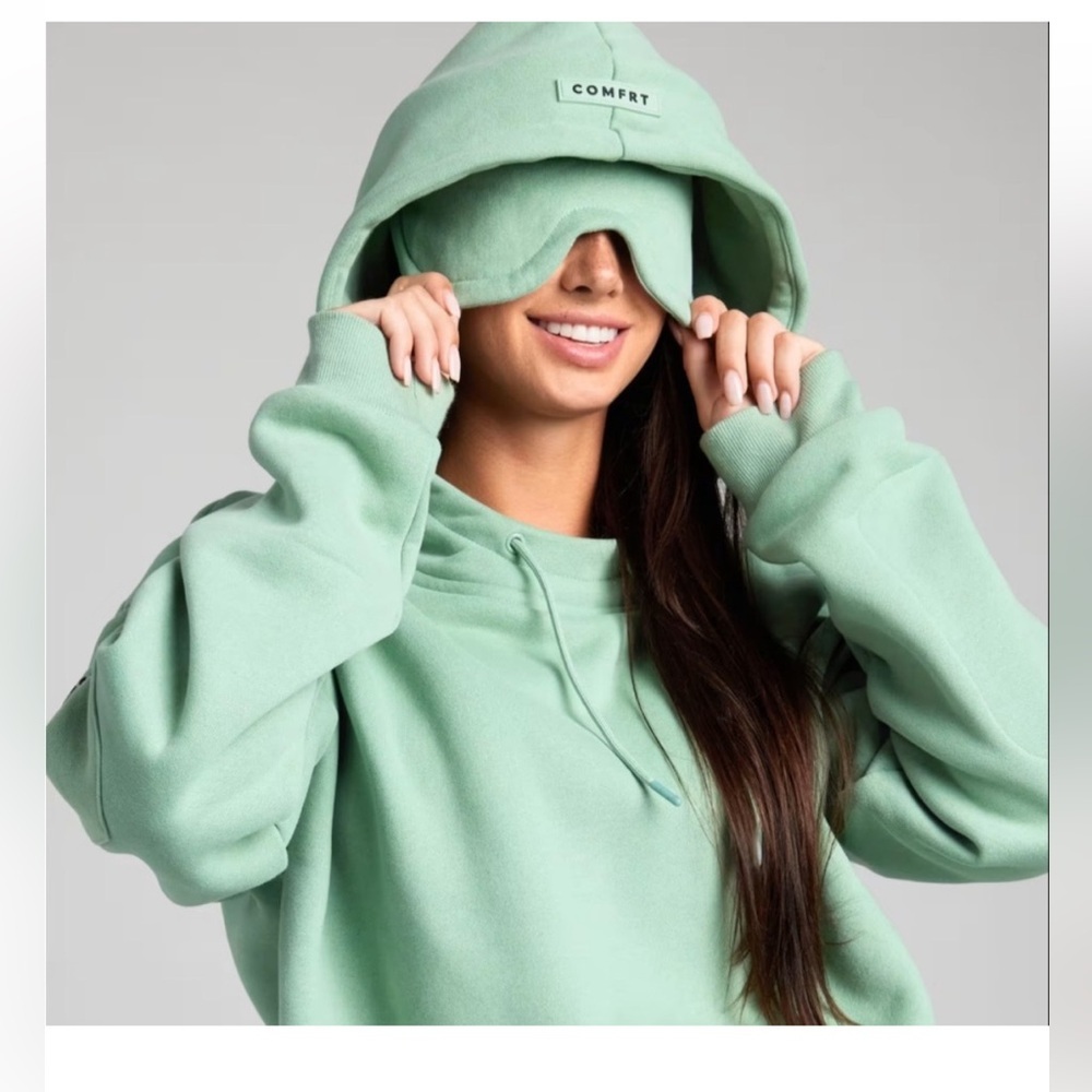 Travel Hoodie with Built-in Eye Mask. Passport pocket. Great for air travel. - Picture 3 of 5